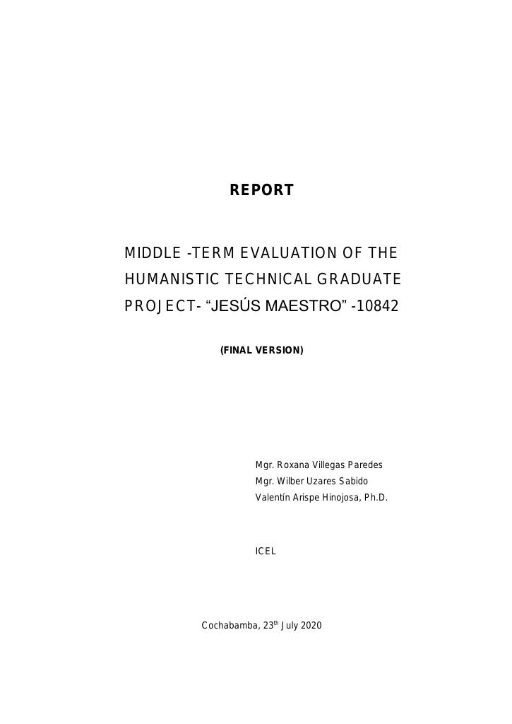 Forsiden av dokumentet Middle-term evaluation of the humanistic technical graduate project- “Jesús Maestro” -10842