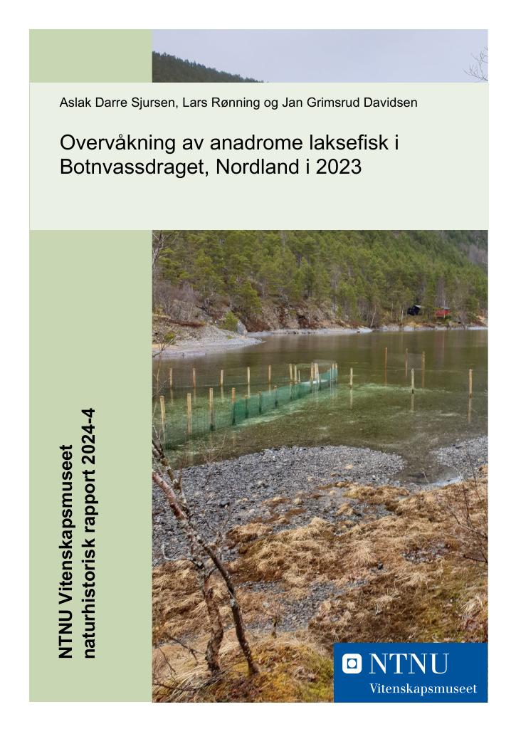 Forsiden av dokumentet Overvåkning av anadrome laksefisk i Botnvassdraget, Nordland i 2023