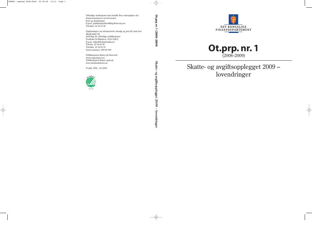 Forsiden av dokumentet Ot.prp. nr. 1 (2008-2009)