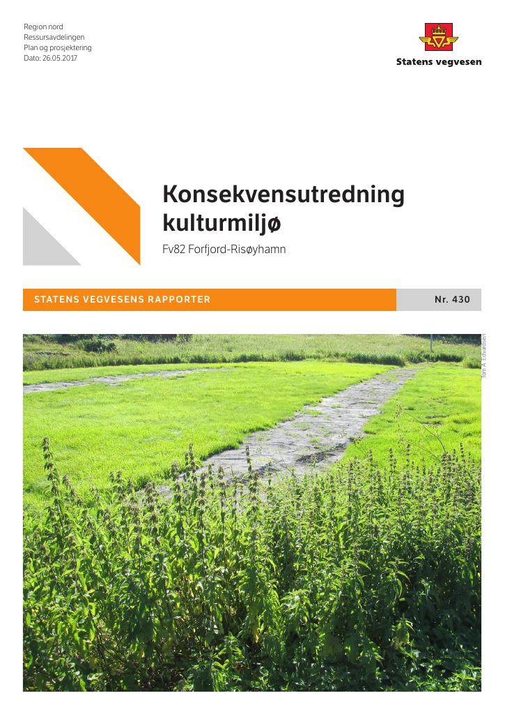 Forsiden av dokumentet Konsekvensutredning kulturmiljø: Fv82 Forfjord - Risøyhamn