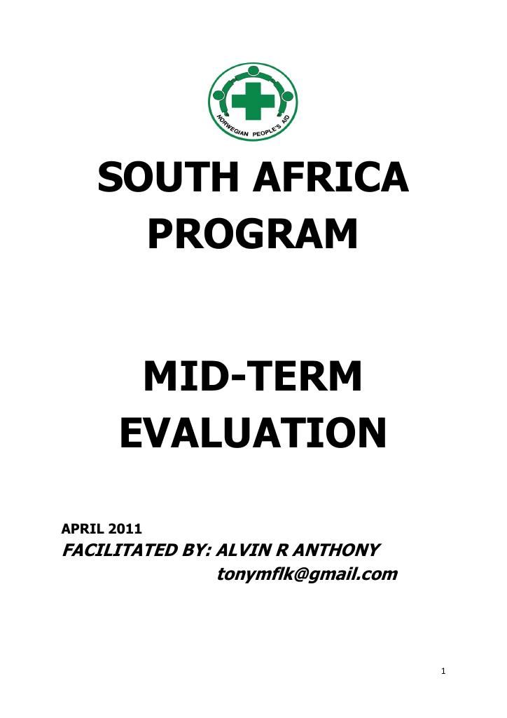 Forsiden av dokumentet South Africa Program Mid-term Evaluation