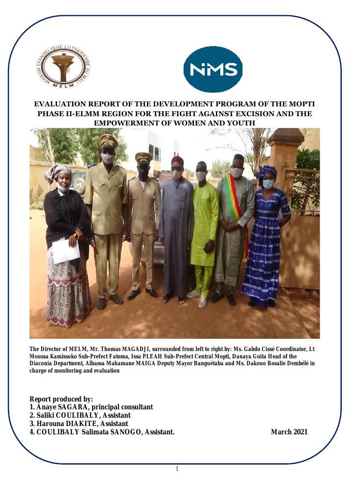 Forsiden av dokumentet Evaluation report of the development program in Mopti phase II-ELMM region for the fight against excision and the empowerment of women and youth. Mid-term Report