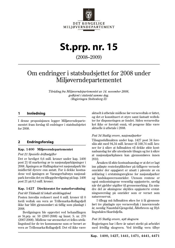 Forsiden av dokumentet St.prp. nr. 15 (2008-2009)