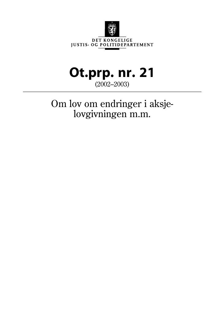 Forsiden av dokumentet Ot.prp. nr. 21 (2002-2003)