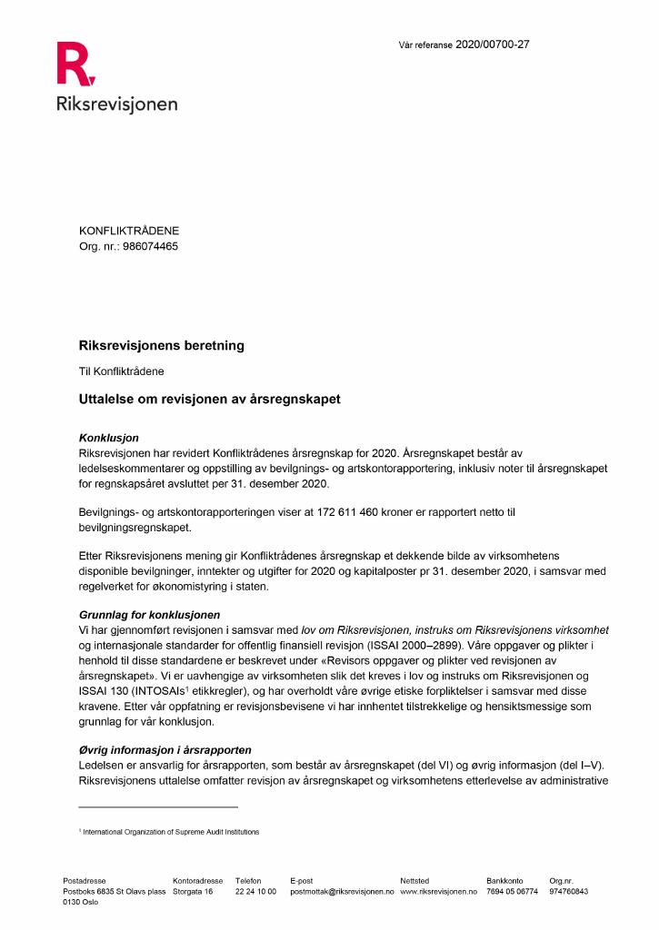 Forsiden av dokumentet Revisjonsberetning 2020 (PDF)