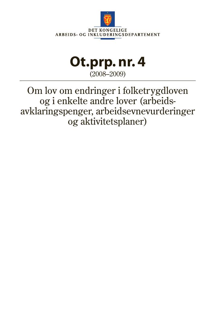 Forsiden av dokumentet Ot.prp. nr. 4 (2008-2009)