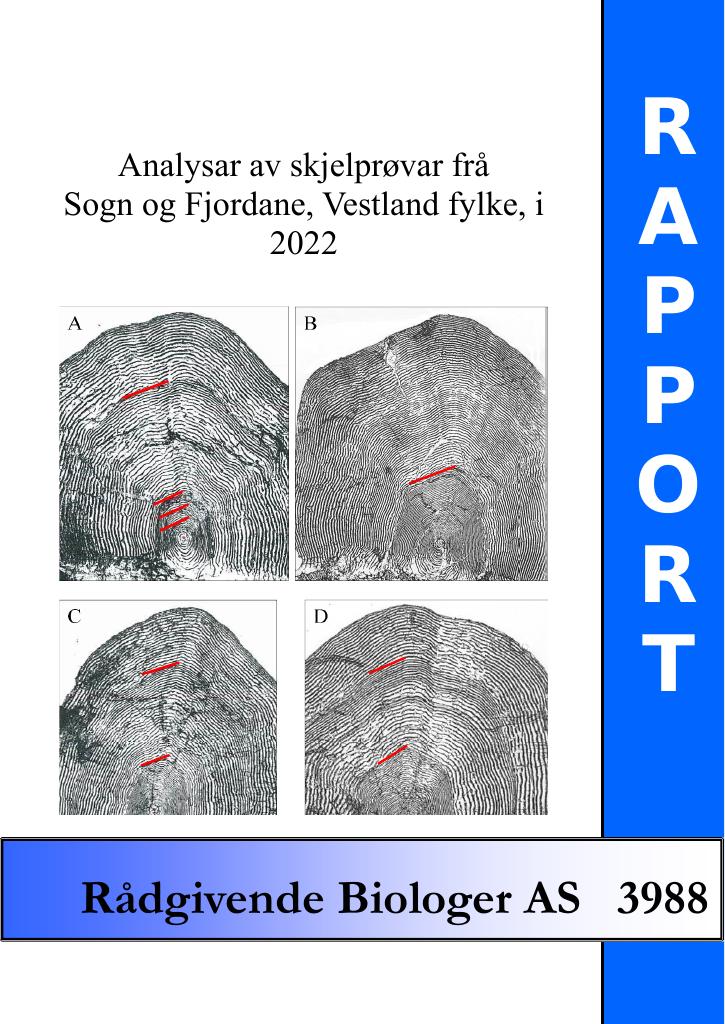 Forsiden av dokumentet Analysar av skjelprøvar frå Sogn og Fjordane, Vestland fylke, i 2022
