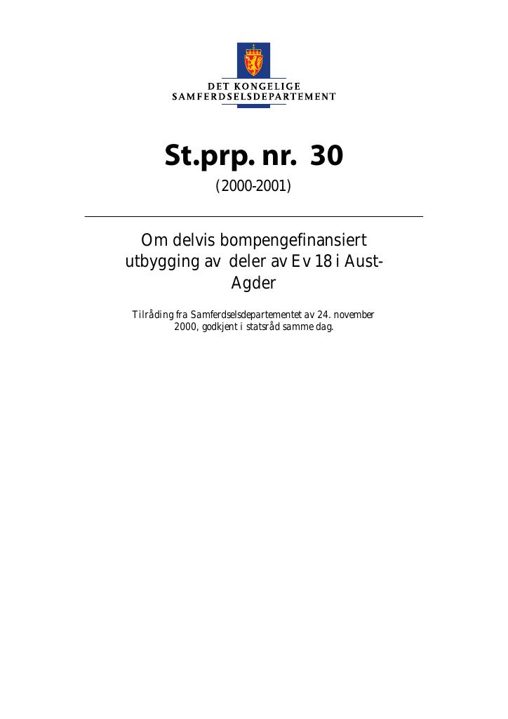 Forsiden av dokumentet St.prp. nr. 30 (2000-2001)