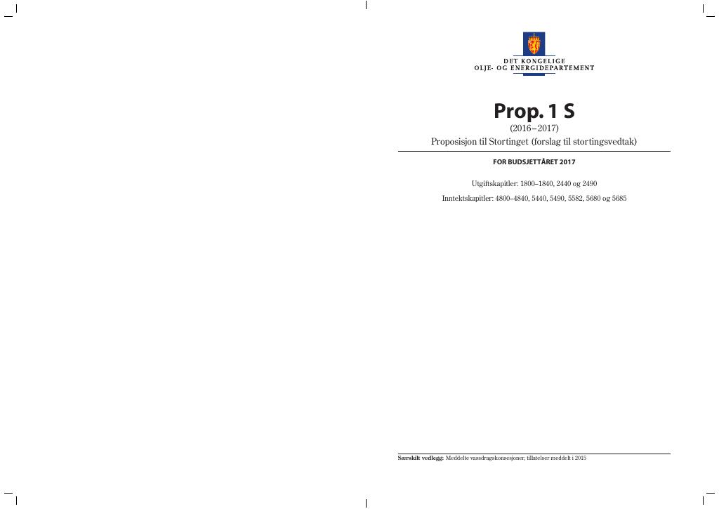 Forsiden av dokumentet Prop. 1 S (2016–2017)