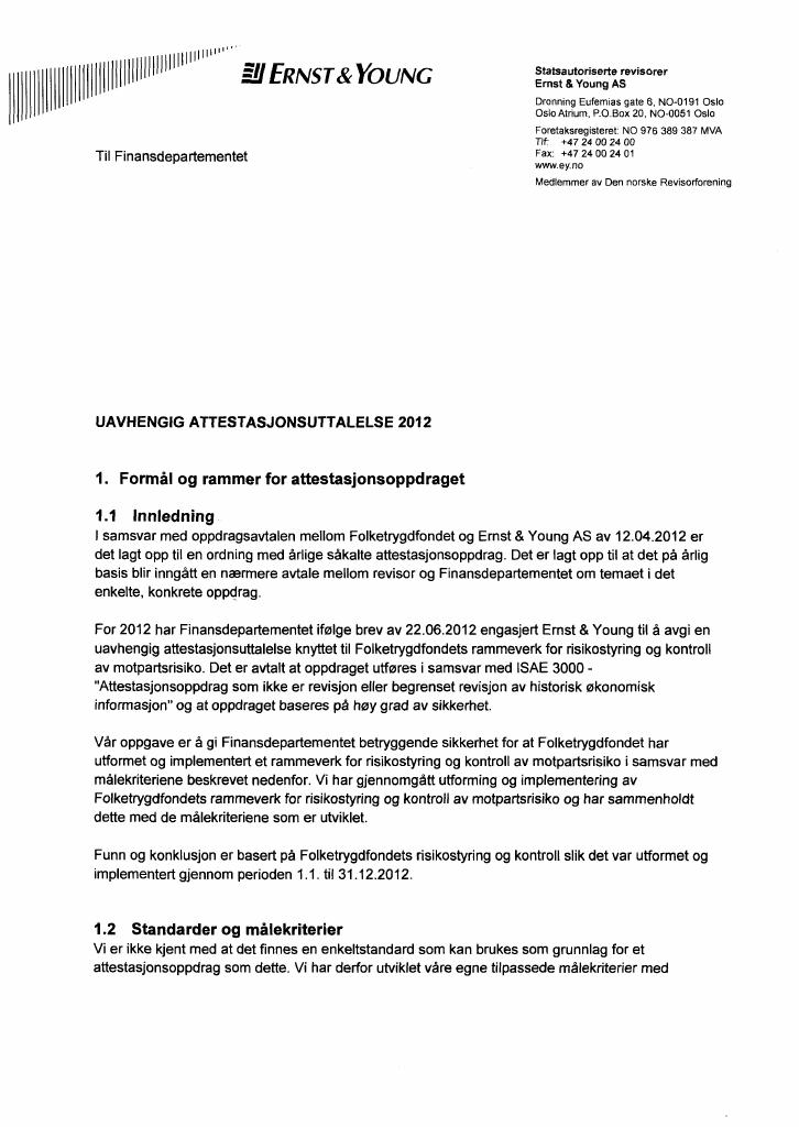 Forsiden av dokumentet Uavhengig attestasjonsuttalelse 2012 