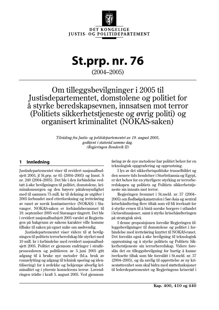Forsiden av dokumentet St.prp. nr. 76 (2004-2005)