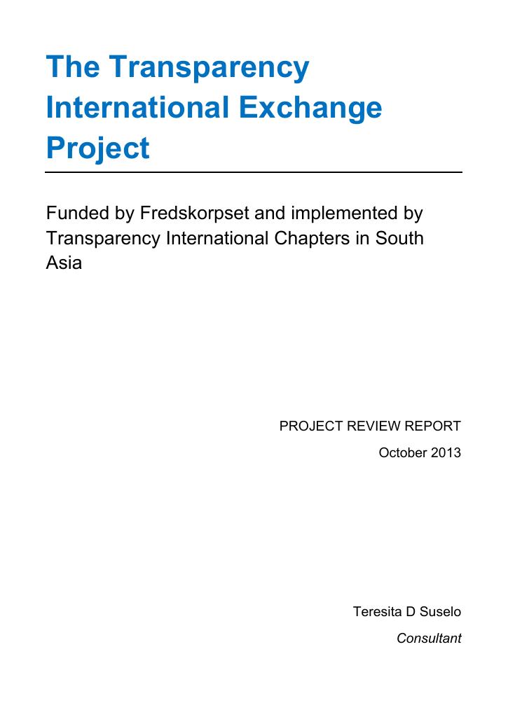 Forsiden av dokumentet The Transparency International Exchange Project
