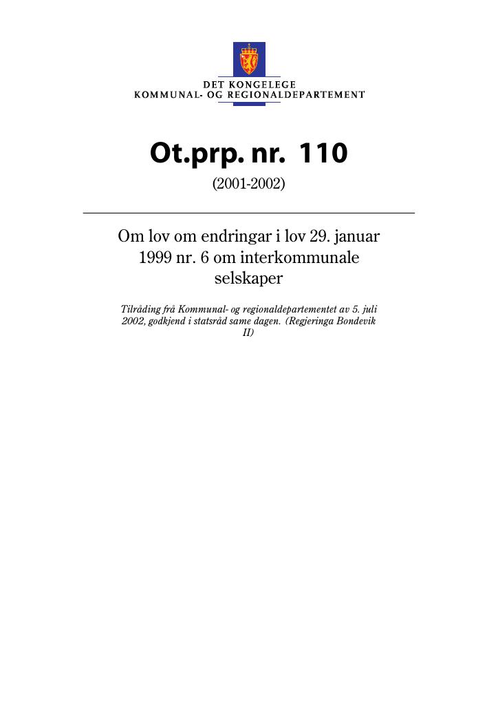 Forsiden av dokumentet Ot.prp. nr. 110 (2001-2002)