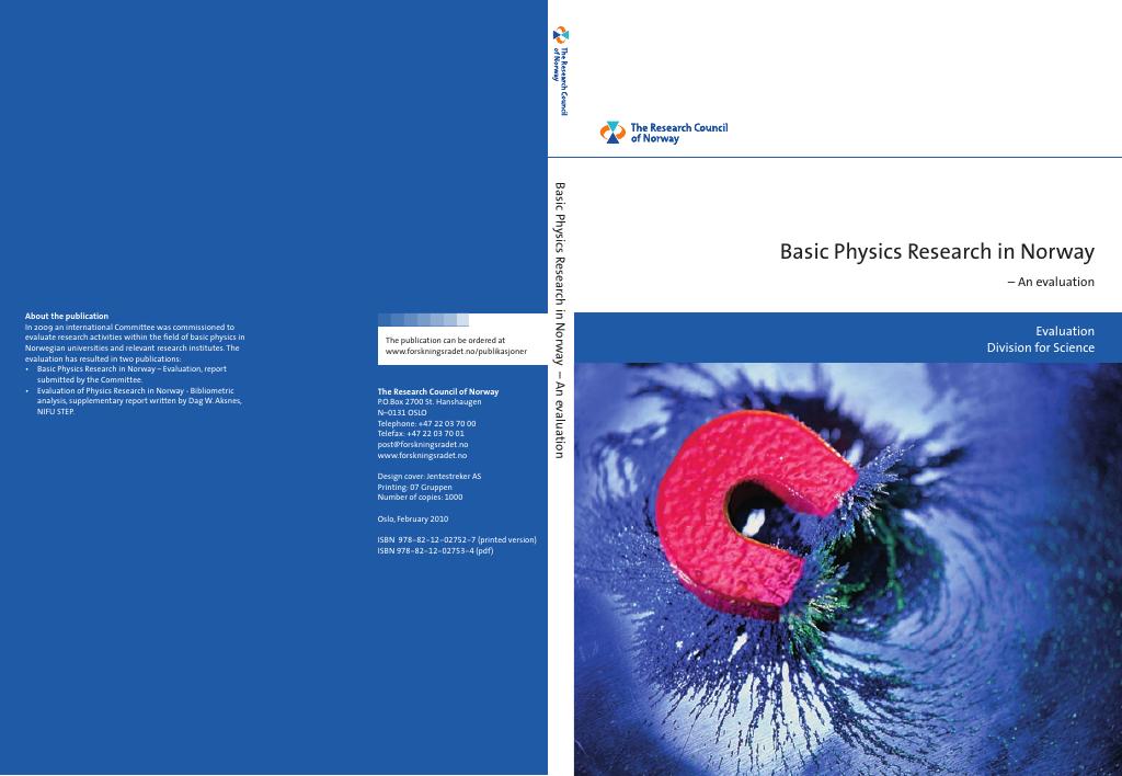 Forsiden av dokumentet Basic Physics Research in Norway. An evaluation