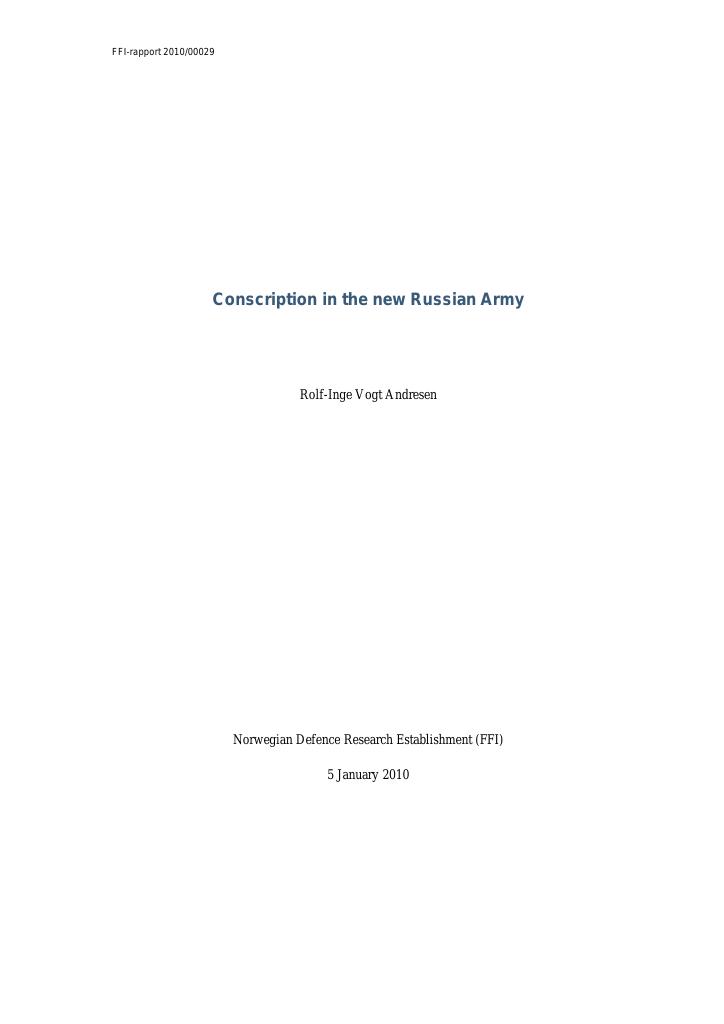 Forsiden av dokumentet Conscription in the new Russian Army