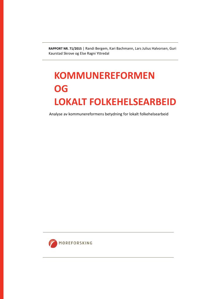 Forsiden av dokumentet Kommunereformen og lokalt folkehelsearbeid