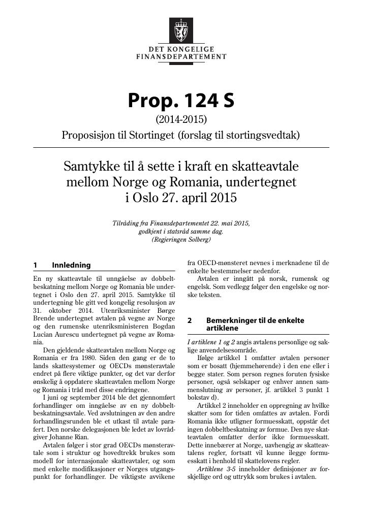 Forsiden av dokumentet Prop. 124 S (2014–2015)