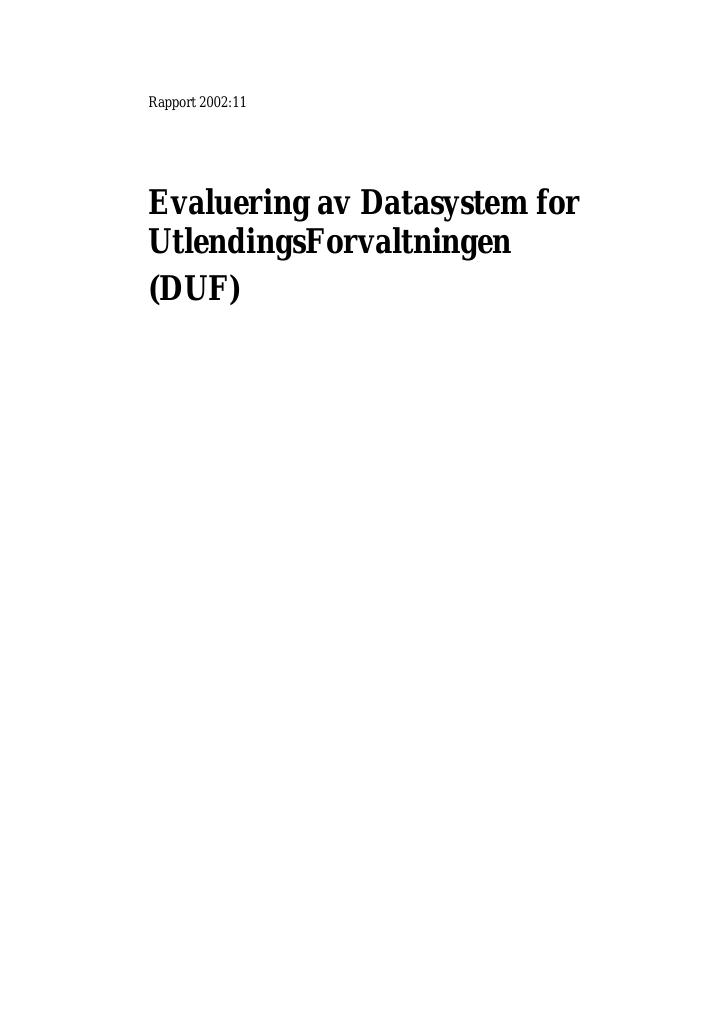 Forsiden av dokumentet Evaluering av datasystem for Utlendingsforvaltningen