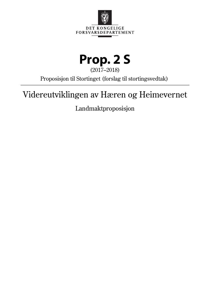 Forsiden av dokumentet Prop. 2 S (2017–2018)