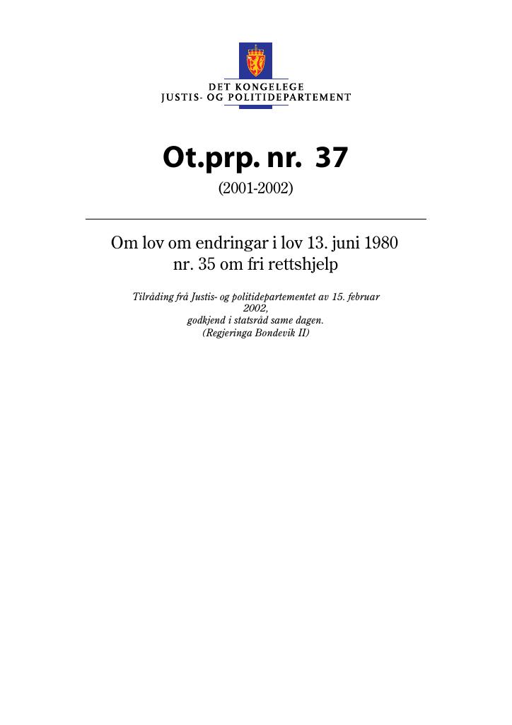 Forsiden av dokumentet Ot.prp. nr. 37 (2001-2002)