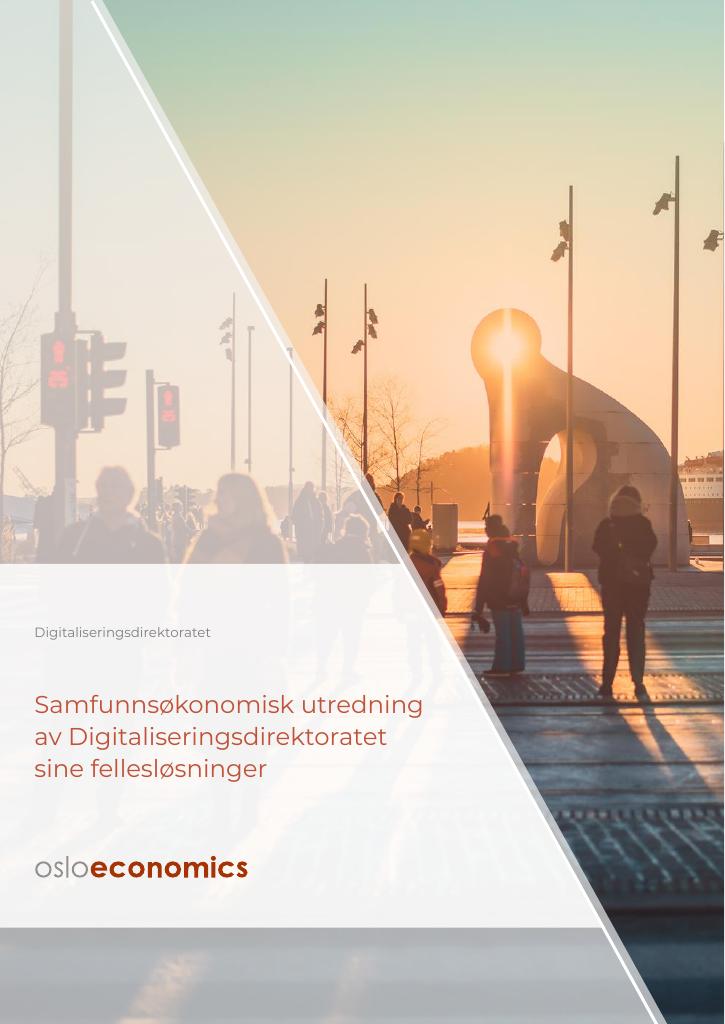 Forsiden av dokumentet Samfunnsøkonomisk utredning av Digitaliseringsdirektoratet sine fellesløsninger