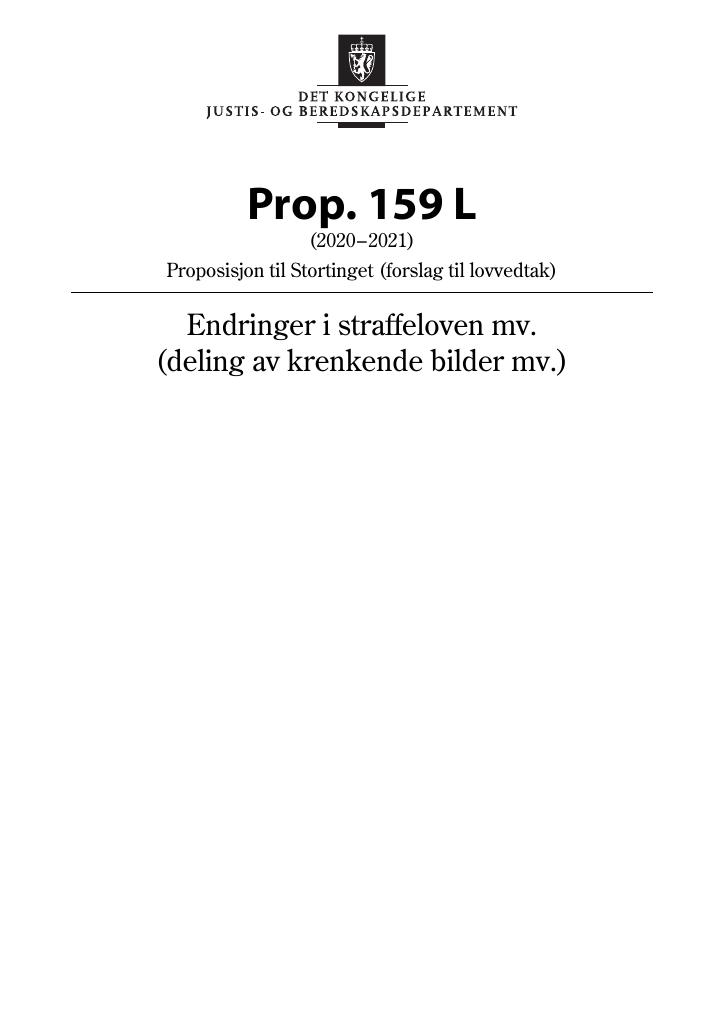 Forsiden av dokumentet Prop. 159 L (2020–2021)