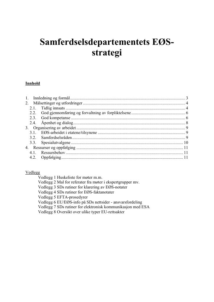Forsiden av dokumentet Samferdselsdepartementets EØS-strategi
