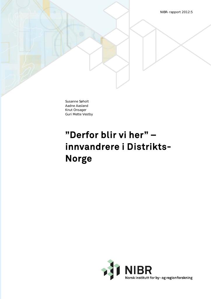 Forsiden av dokumentet ”Derfor blir vi her” – innvandrere i Distrikts-Norge