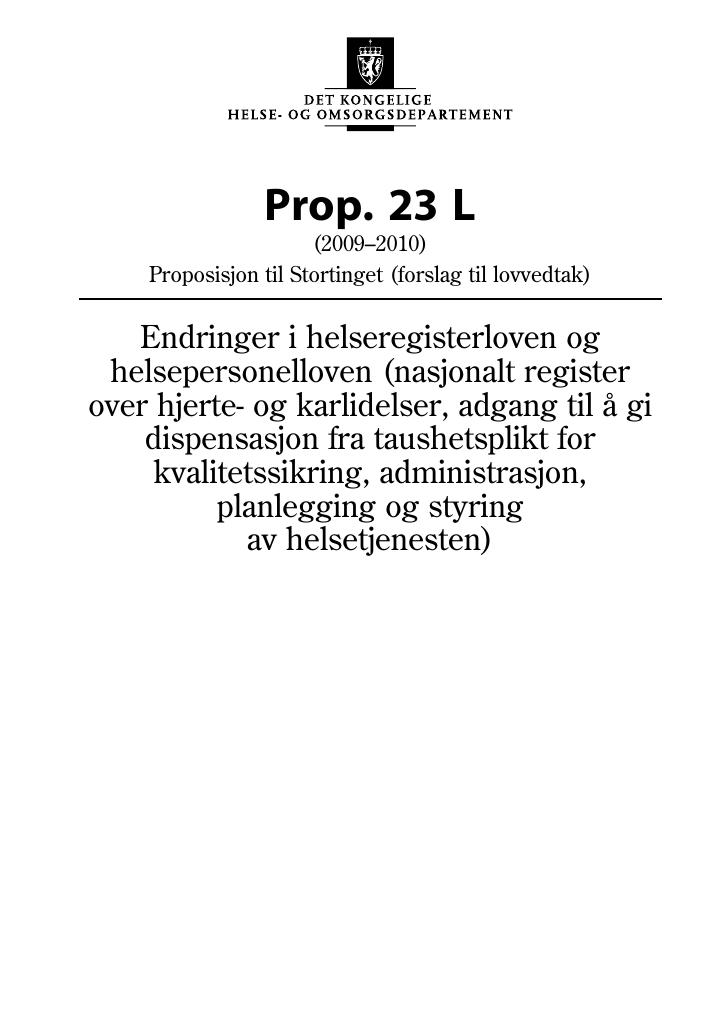 Forsiden av dokumentet Prop. 23 L (2009-2010)