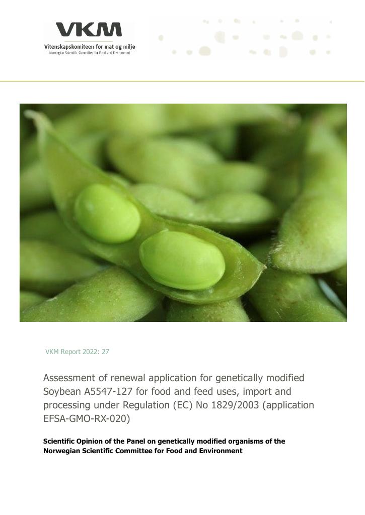 Forsiden av dokumentet Assessment of genetically modified Soybean A5547-127 for food and feed uses, import and processing under Regulation (EC) No 1829/2003 (application EFSA-GMO-RX-020)