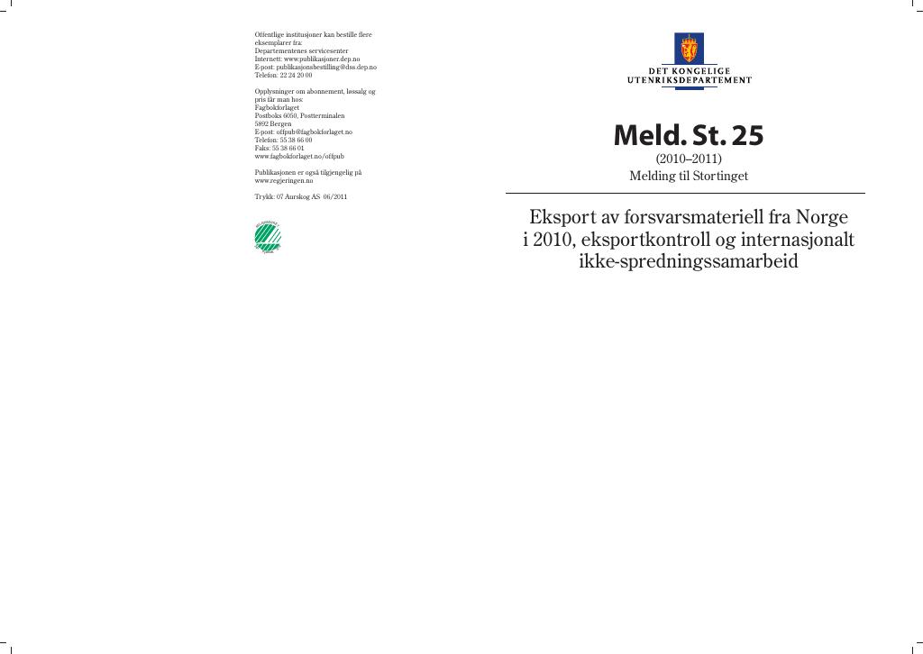 Forsiden av dokumentet Meld. St. 25 (2010 – 2011)