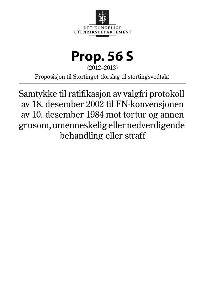 Forsiden av dokumentet Prop. 56 S (2012–2013)