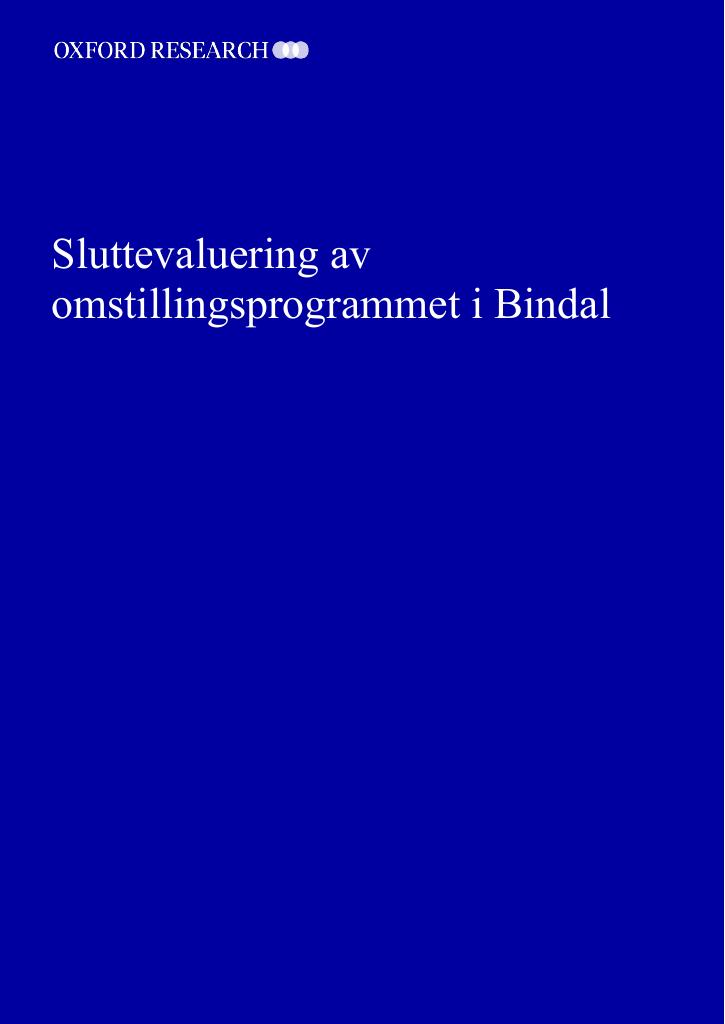 Forsiden av dokumentet Sluttevaluering av omstillingsprogrammet i Bindal