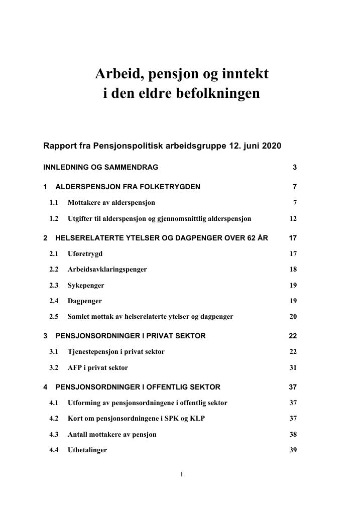 Forsiden av dokumentet Arbeid, pensjon og inntekt i den eldre befolkningen - 2020