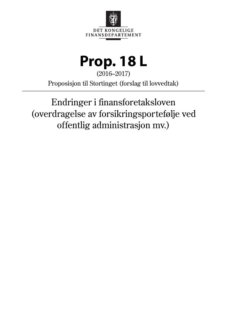 Forsiden av dokumentet Prop. 18 L (2016–2017)