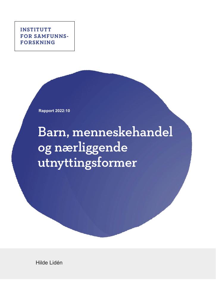 Forsiden av dokumentet Barn, menneskehandel og nærliggende utnyttingsformer