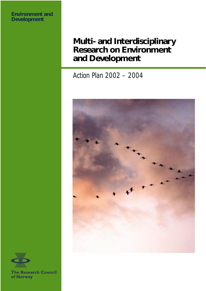 Forsiden av dokumentet Action Plan - Multi- and interdisciplinary Research on Environment and Development