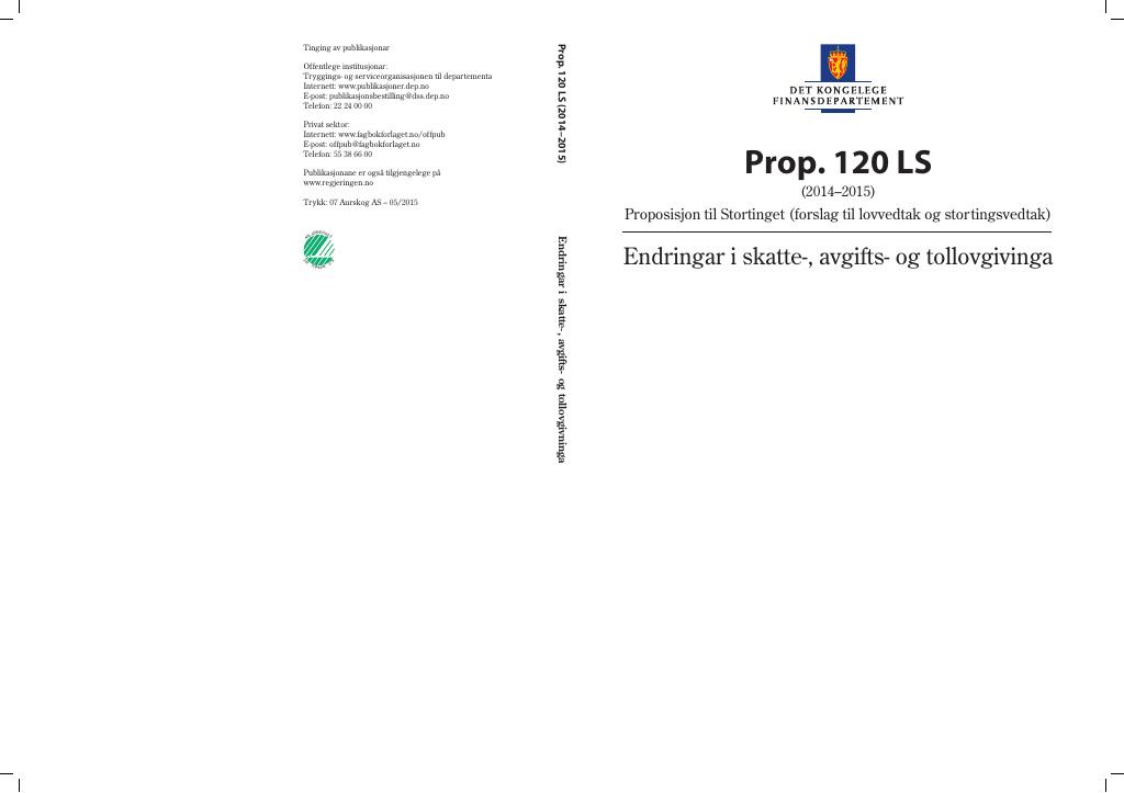 Forsiden av dokumentet Prop. 120 LS (2014–2015)