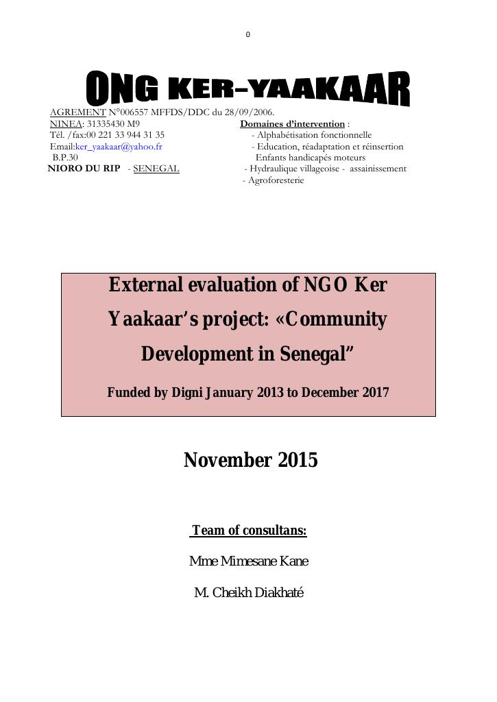 Forsiden av dokumentet External evaluation of NGO Ker Yaakaar’s project: "Community Development in Senegal"