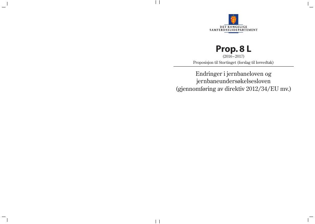 Forsiden av dokumentet Prop. 8 L (2016–2017)