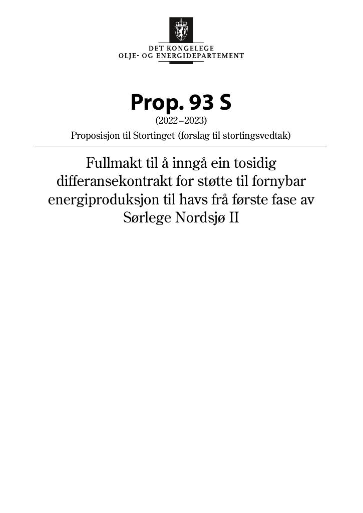 Forsiden av dokumentet Prop. 93 S (2022–2023)