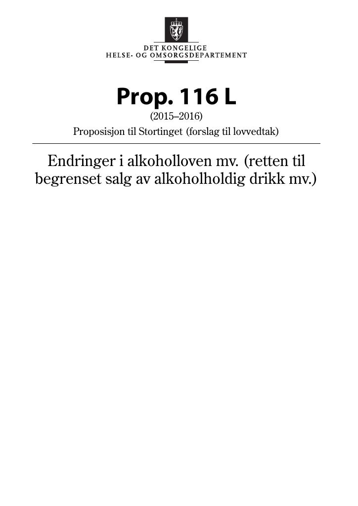 Forsiden av dokumentet Prop. 116 L (2015–2016)