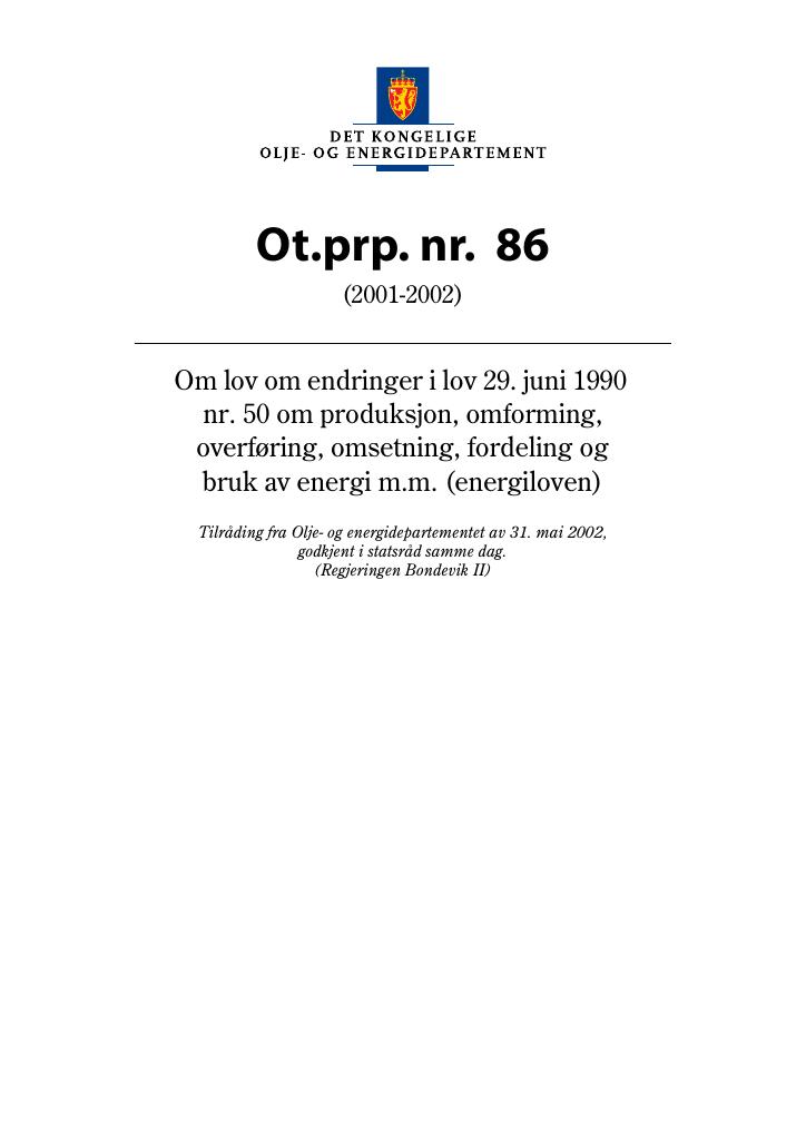 Forsiden av dokumentet Ot.prp. nr. 86 (2001-2002)