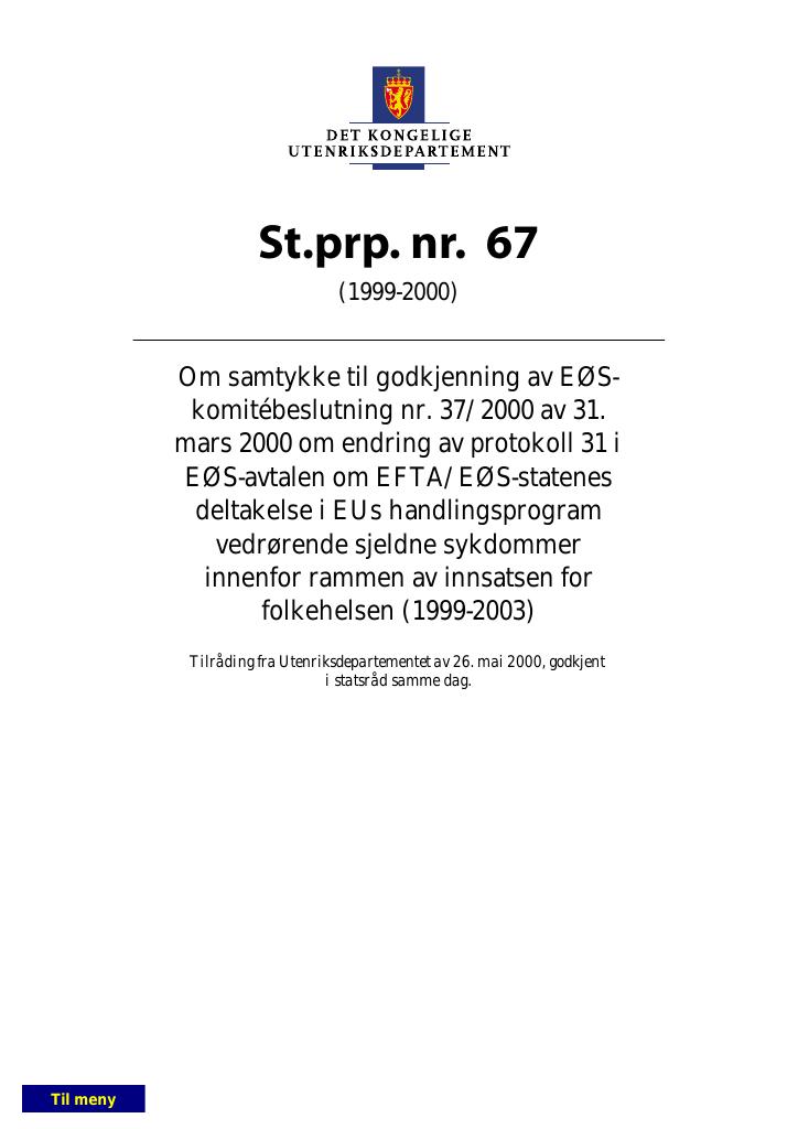 Forsiden av dokumentet St.prp. nr. 67 (1999-2000)