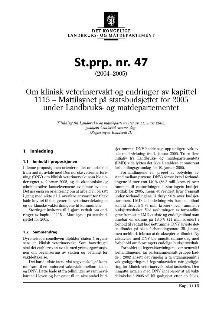 Forsiden av dokumentet St.prp. nr. 47 (2004-2005)