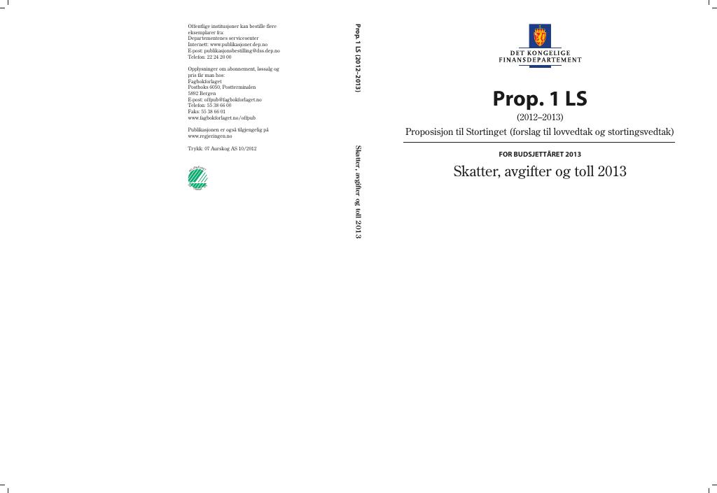 Forsiden av dokumentet Prop. 1 LS (2012–2013)