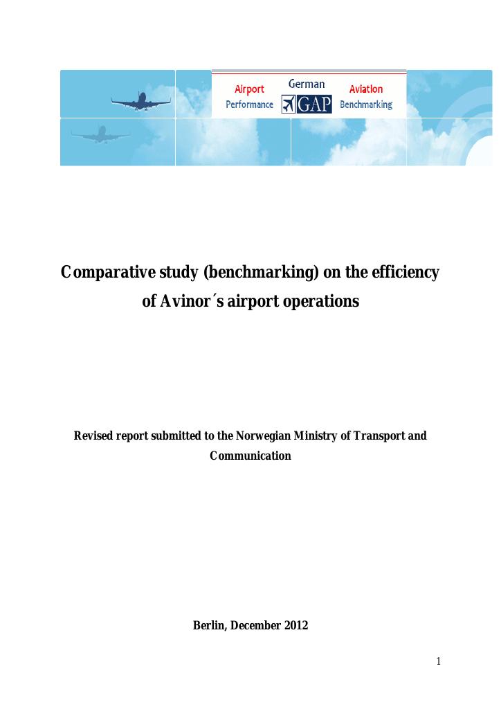 Forsiden av dokumentet Comparative study (benchmarking) on the efficiency of Avinor´s airport operations