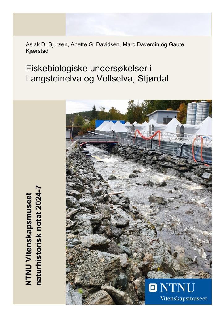 Forsiden av dokumentet Fiskebiologiske undersøkelser i Langsteinelva og Vollselva, Stjørdal