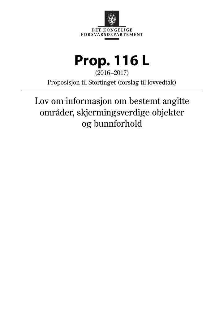 Forsiden av dokumentet Prop. 116 L (2016–2017)