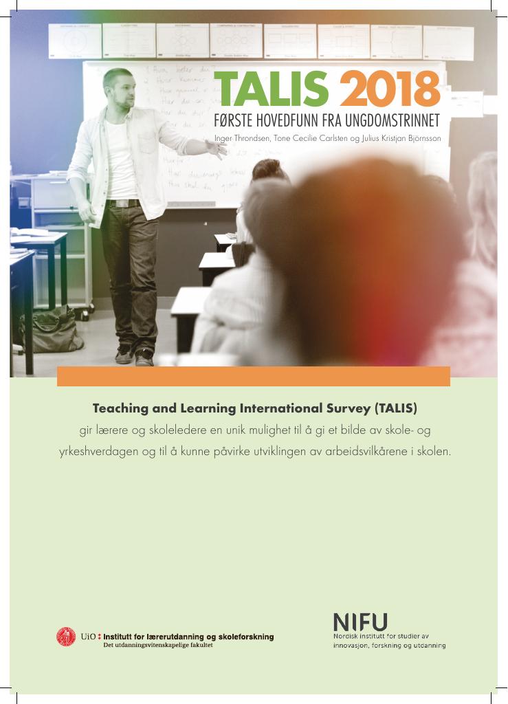 Forsiden av dokumentet TALIS 2018. Første hovedfunn fra ungdomstrinnet